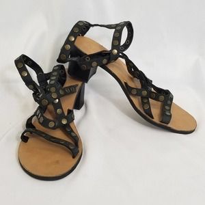 Denim & Supply Ralph Lauren Black Stud Strappy Gladiator Block Heel Sandals